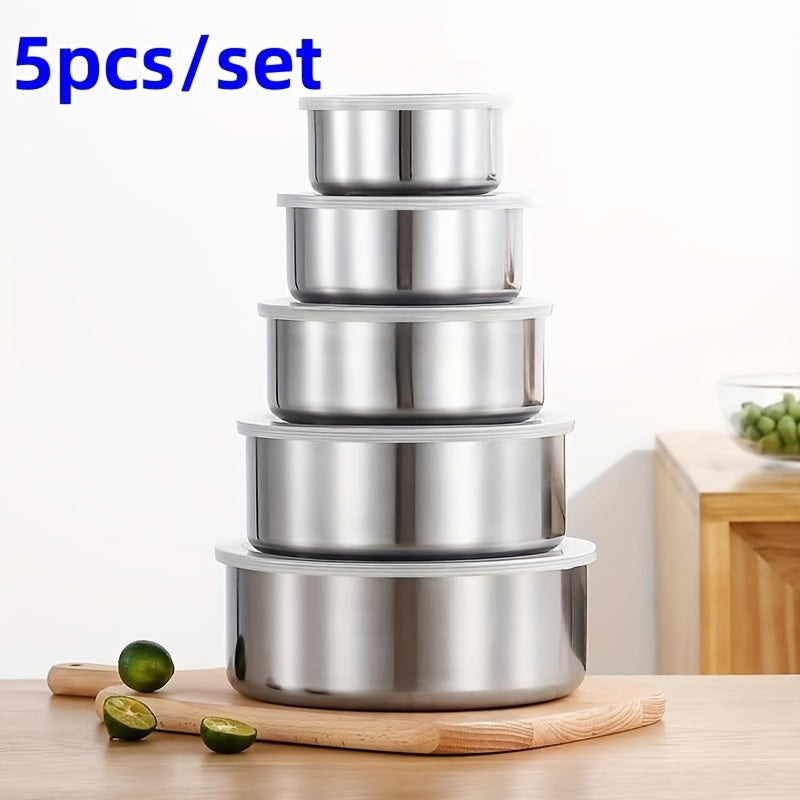 5pcs Stainless Steel Round Fresh-Keeping Storage Jars with Lids