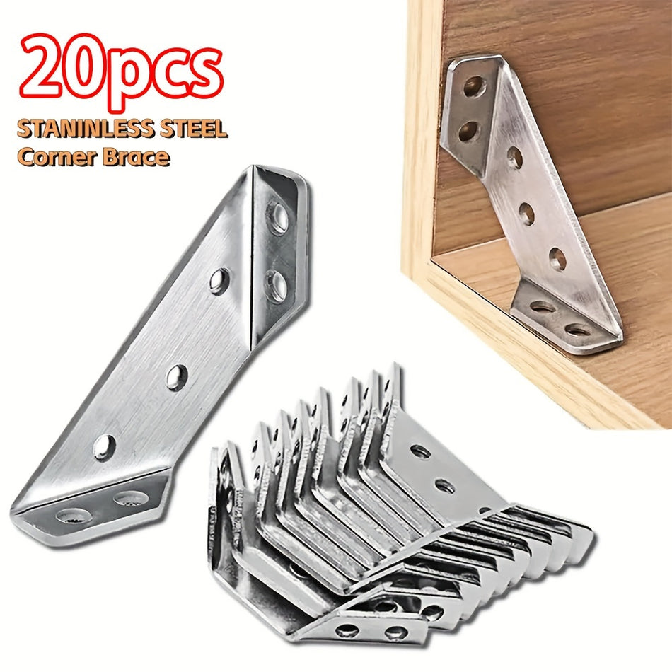 10/20pcs Universal Stainless Steel Furniture Corner Connector - New Stainless Steel Angle Corner Bracket Braces, Multifunction Triangle Corner Brace Metal Heavy Duty Corner Brackets For Wood Frame