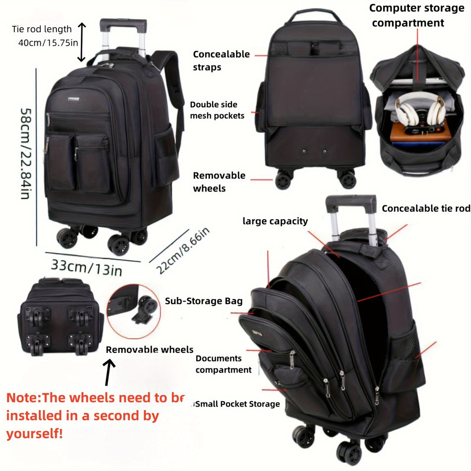 Foldable Large Capacity Trolley Backpack with Wheels - Cyprus