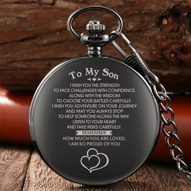 To My Son Engraved Round Black Pocket Watch - Cyprus