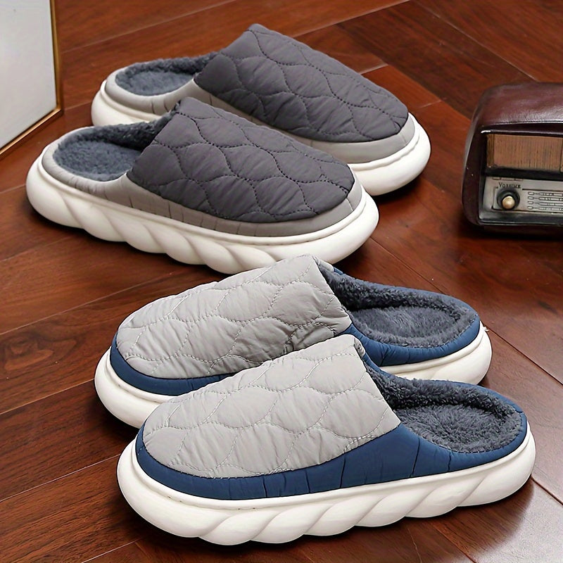 Plus Size Men's Retro Plush Lined Slippers with Non-Slip EVA Sole