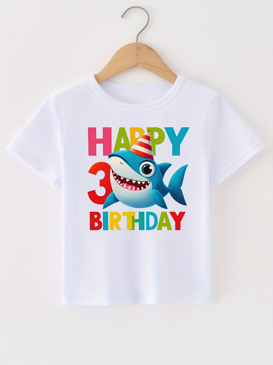🔵 День рождения детской акулы 3 печатная футболка с коротким рукавом - легкая и удобная летняя одежда! - Кипр