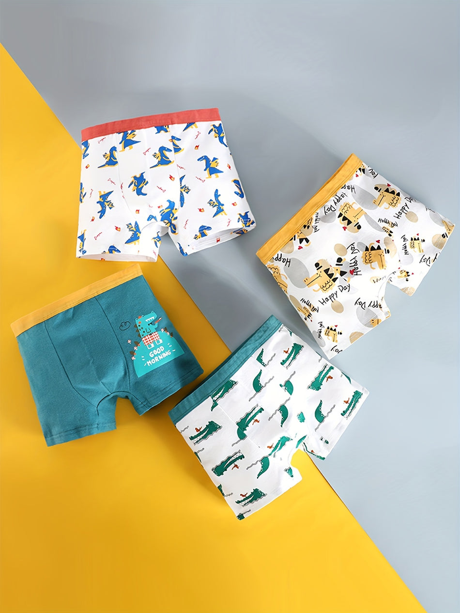 8pcs Boys' Panties, Cartoon Dinosaur & Bear Print Soft Breathable Cotton Briefs Underwear