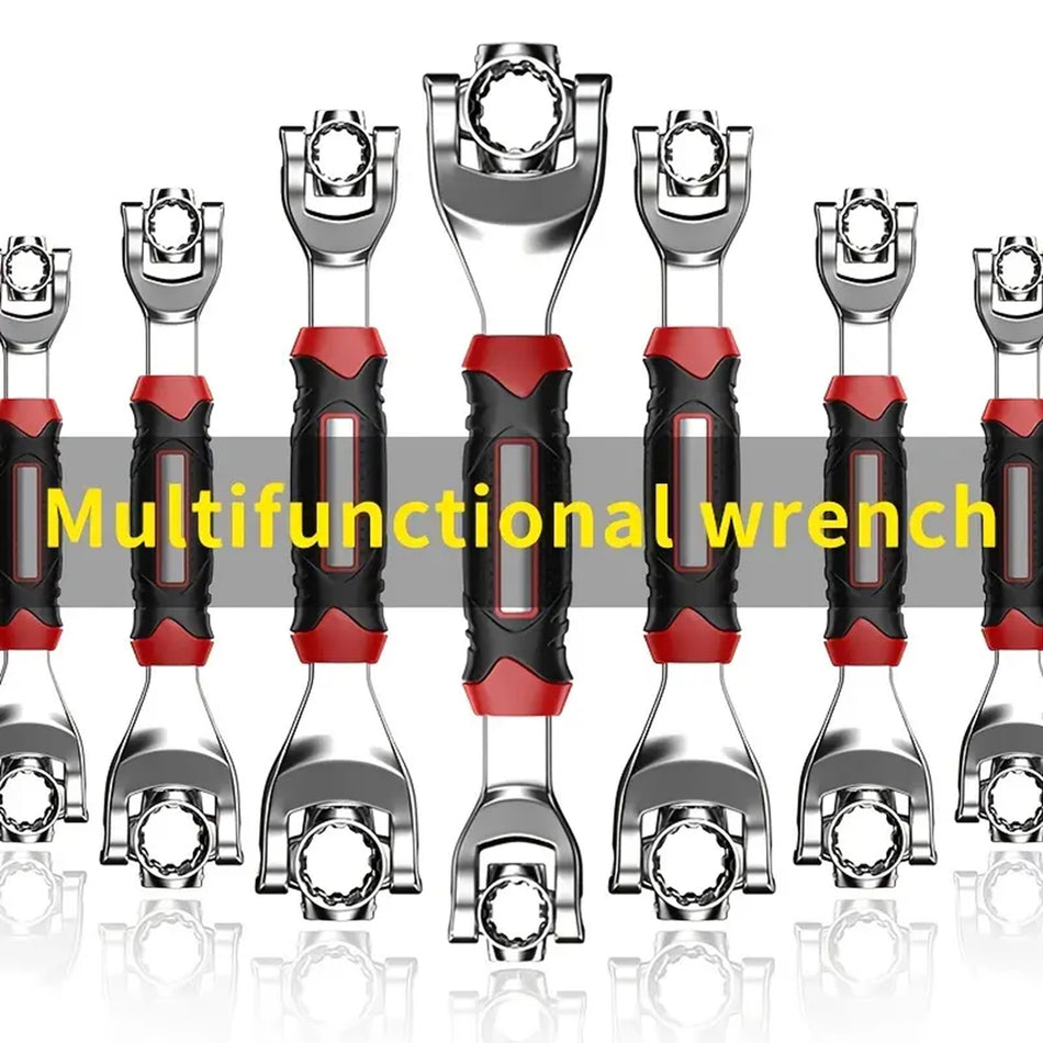 52-in-1 Multi-Functional Socket Wrench Set - Metric 8-19mm, SAE 5/16in-3/4in, Non-Slip Handle & 360 Degree Rotating Head - Universal Wrench Spanner