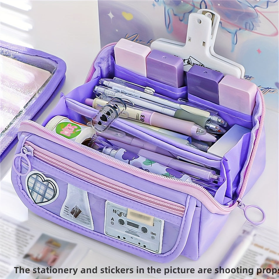 Multi-Compartment Polyester Pencil Case with Handle - Durable Stationery Organizer Bag - Cyprus