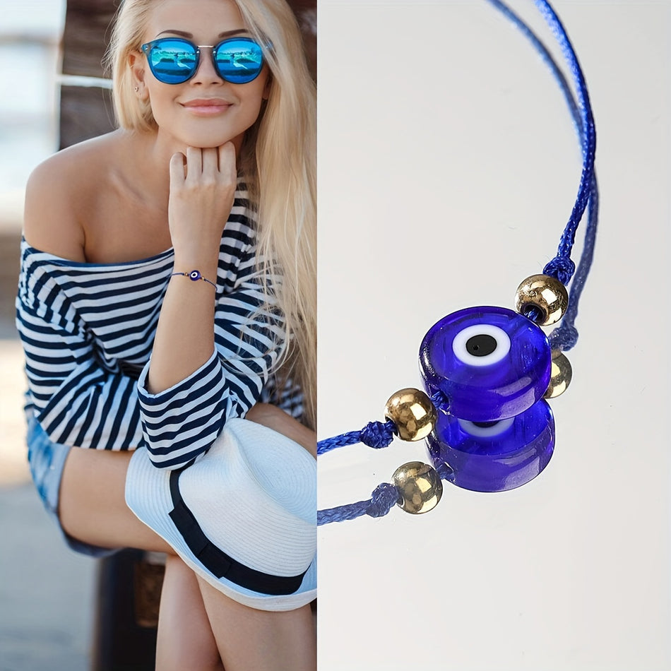 Blue Evil Eye Bracelet Set - Vintage and Hip Hop Glass Jewellery for Daily Wear and Vacations - Cyprus