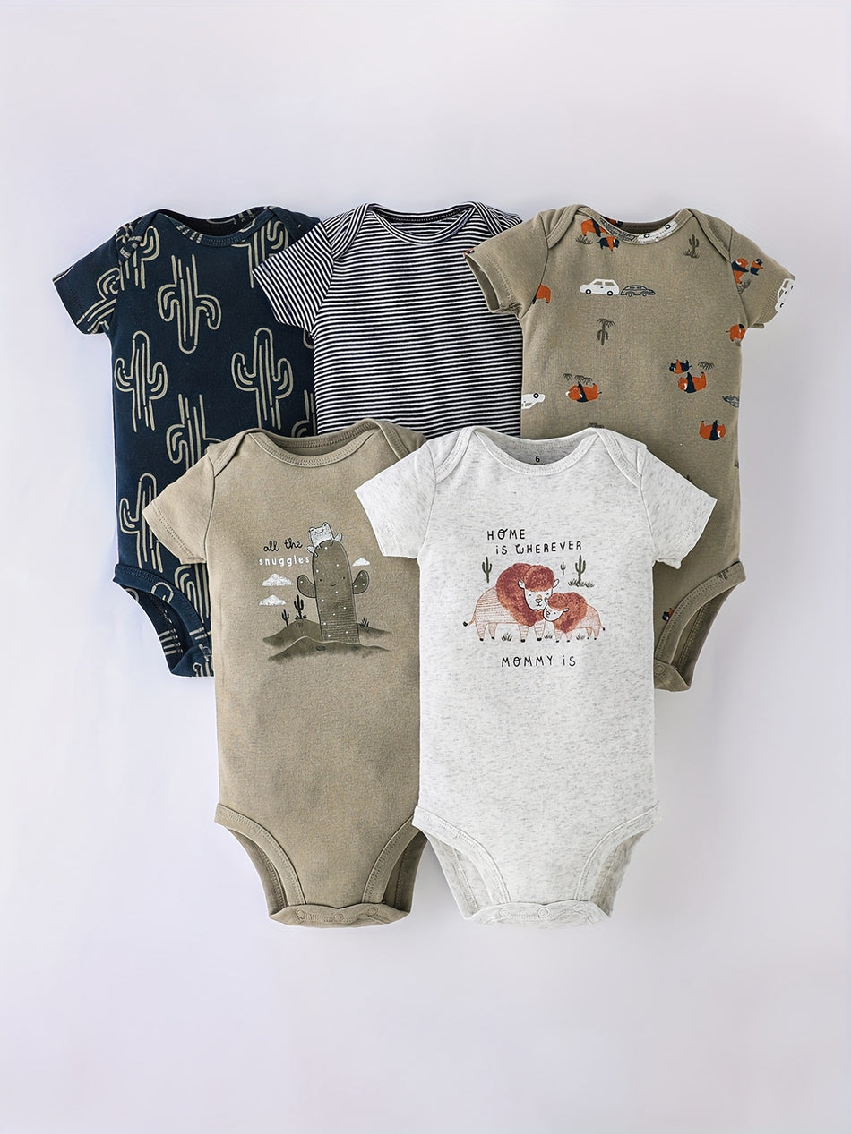 5pcs Baby Boys niedliche Cartoon Grafikdruck Kurzarmer Säsche Set -Kleidung für den Sommer