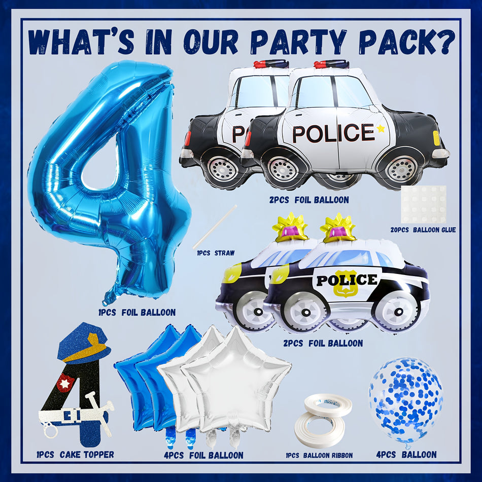 🔵 "Polis Araba Doğum Günü Balonları Buket 4 yaşında - Kıbrıs"