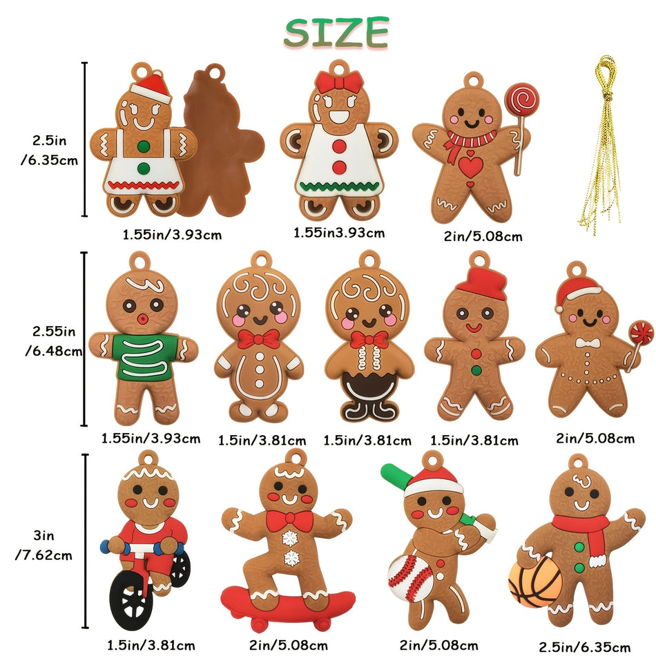 Noel Gingerbread Man Süsleri - Ağaç Dekorasyonu İçin 12 PCS Plastik Figürinler - Kıbrıs