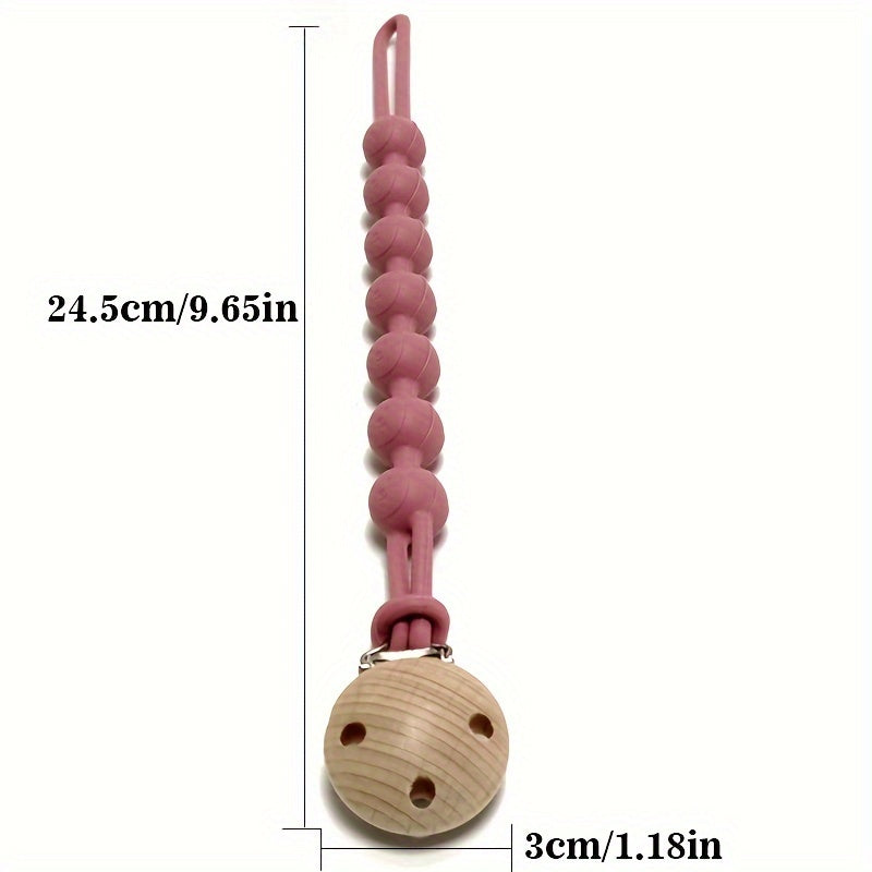 1pc Silicon Baby Schnullerkette, Silikon-beruhigender Schnullerhalter, Buchenholz-Antiballkette