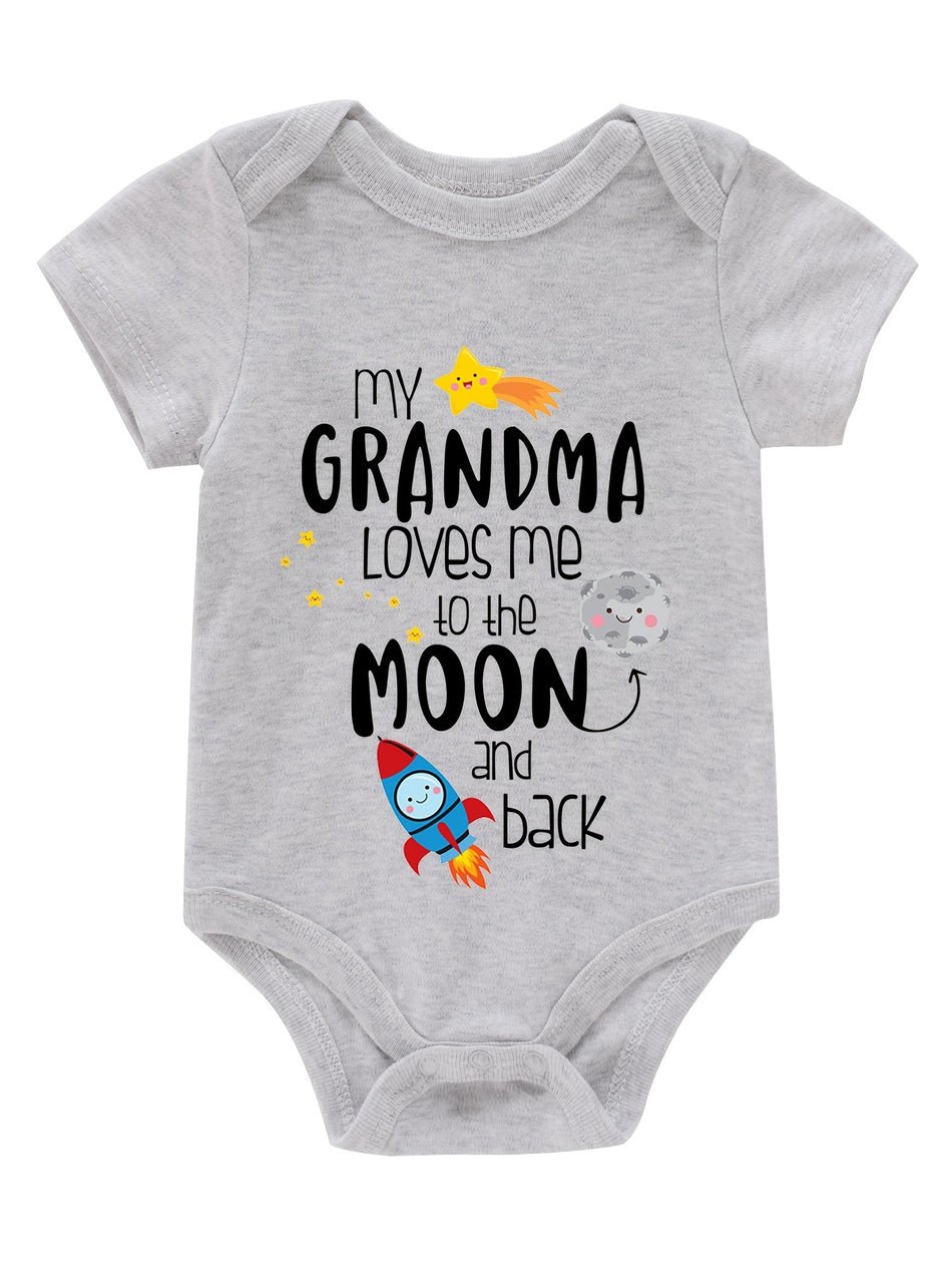 Neugeborenes Säugling Kurzarm Strampler "My Gramdma" Print Bodysuit Onesies für Kinder und Jungen Kleinkindkleidung