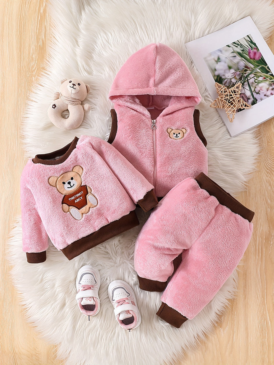 Baby Boy's Bear Embroidered Fleece Outfit Set - Cyprus