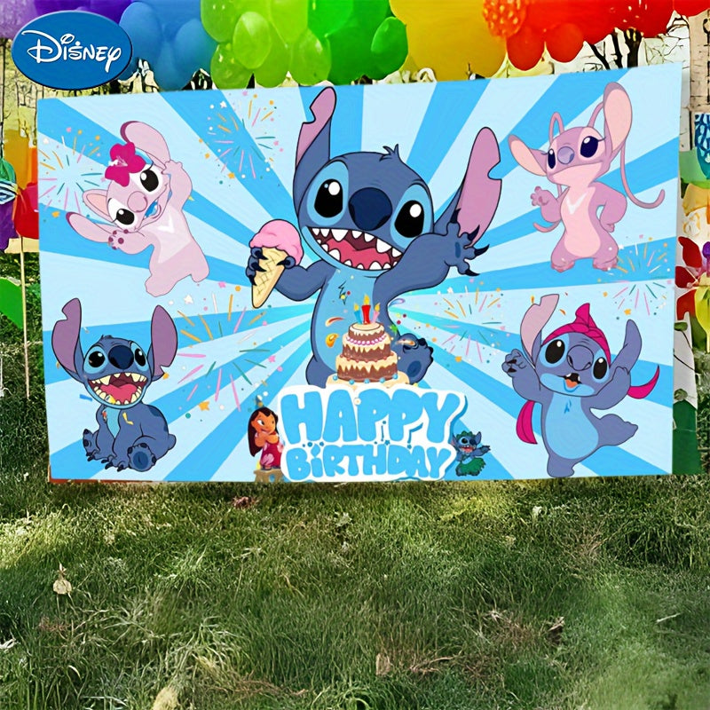 Disney Stitch Birthday Party Backdrop - Pink Polyester Wall Decoration by Cyprus