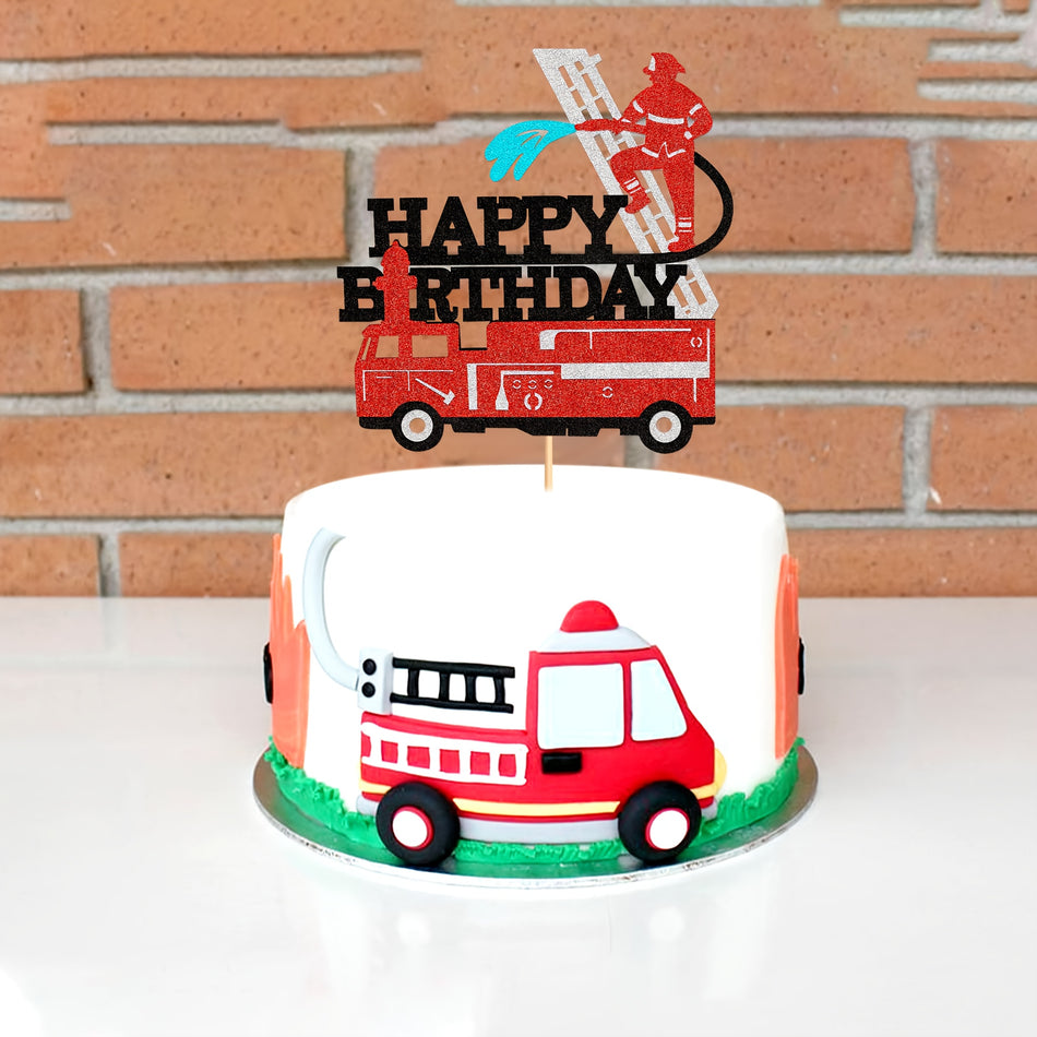 🔵 Πυροσβεστική κέικ γενεθλίων Topper Firefighter Fire Truck Party Party Party - Κύπρος