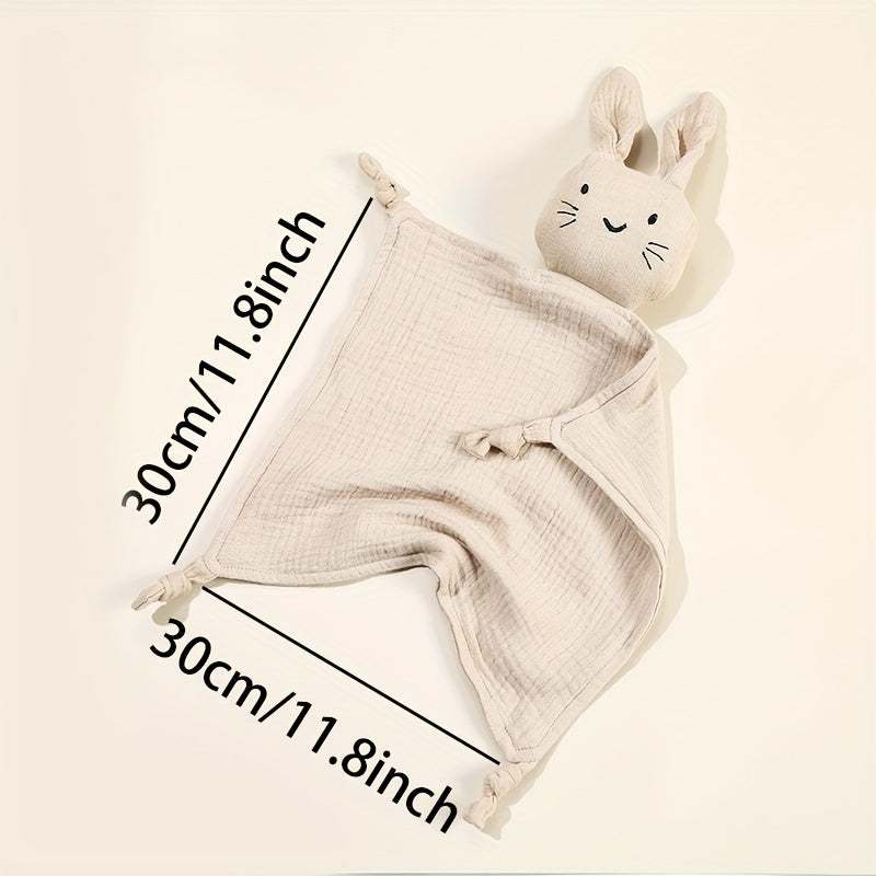 Muslin Solid Color Square Soothing Blanket with Teething Bunny Doll and Gauze Animal Doll for 0-3 Years Old