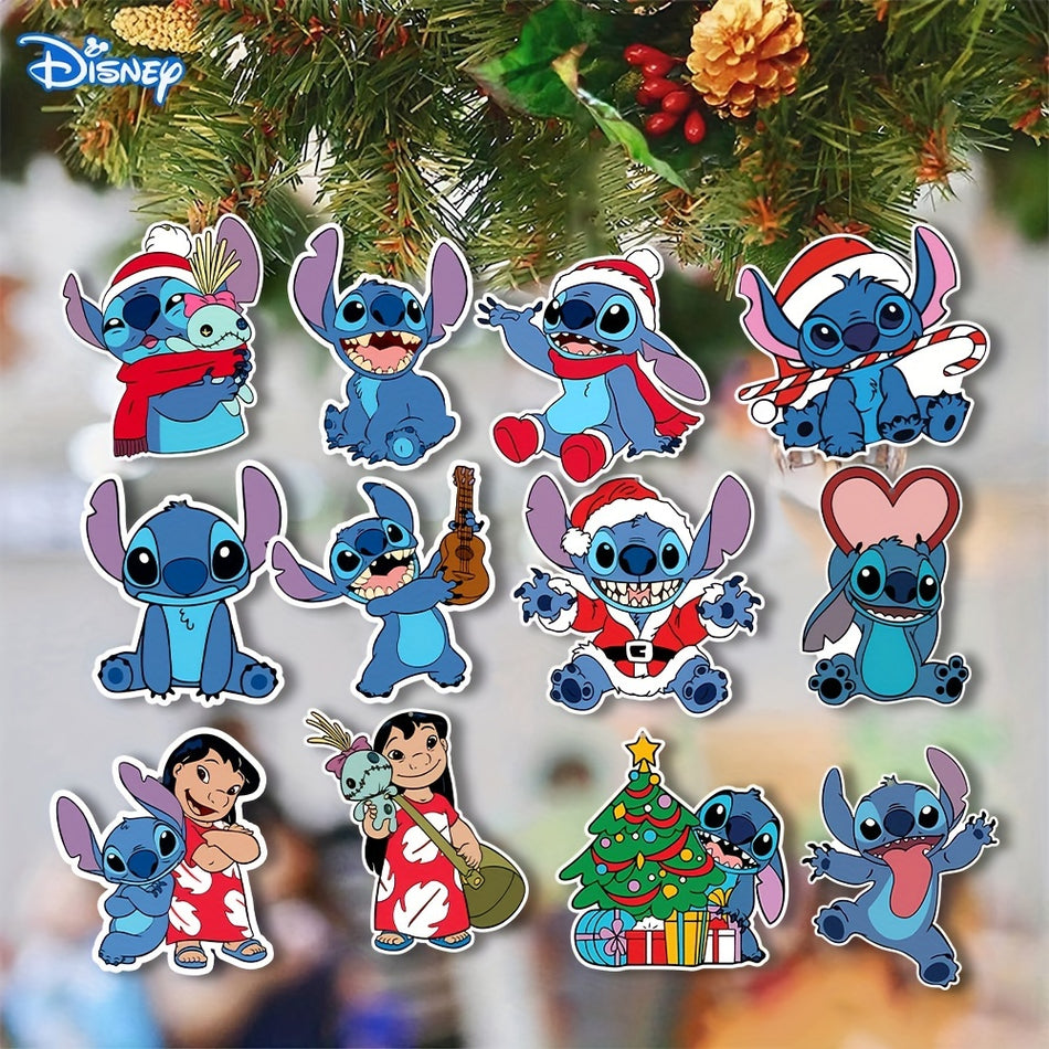 12-Piece  Stitch Wooden Ornaments Set - Vibrant Holiday Stitch Figures - Crafty Non-Electric Xmas Hanging Decor - Ideal for Gifting - Featherless & Battery-Free - Cyprus