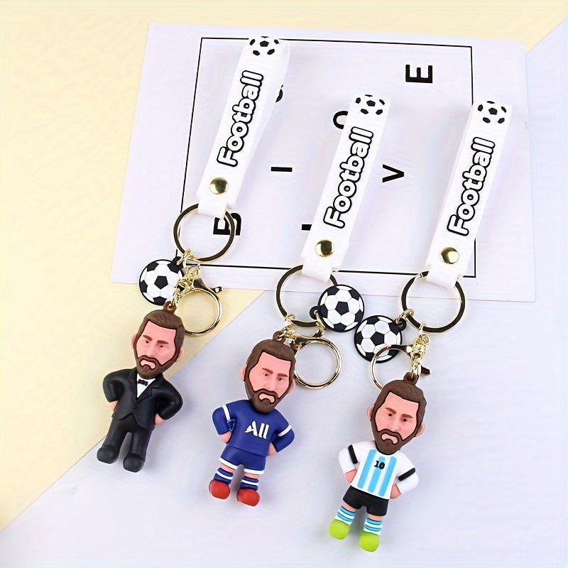 Football Enthusiast PVC Keyring Set - Soccer Player and Football Design Keychains - Cyprus