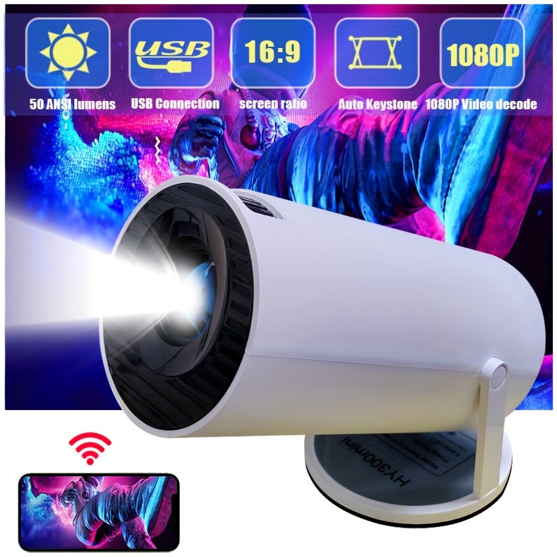 HY300 Mini Projector, Smart Android WiFi Full HD 1080P Portable Home Cinema - Cyprus