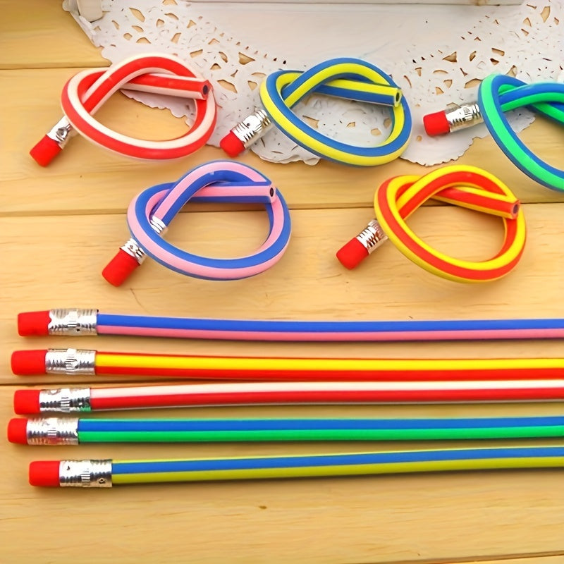 Flexible Multi-Coloured Striped Pencils with Eraser - Cyprus