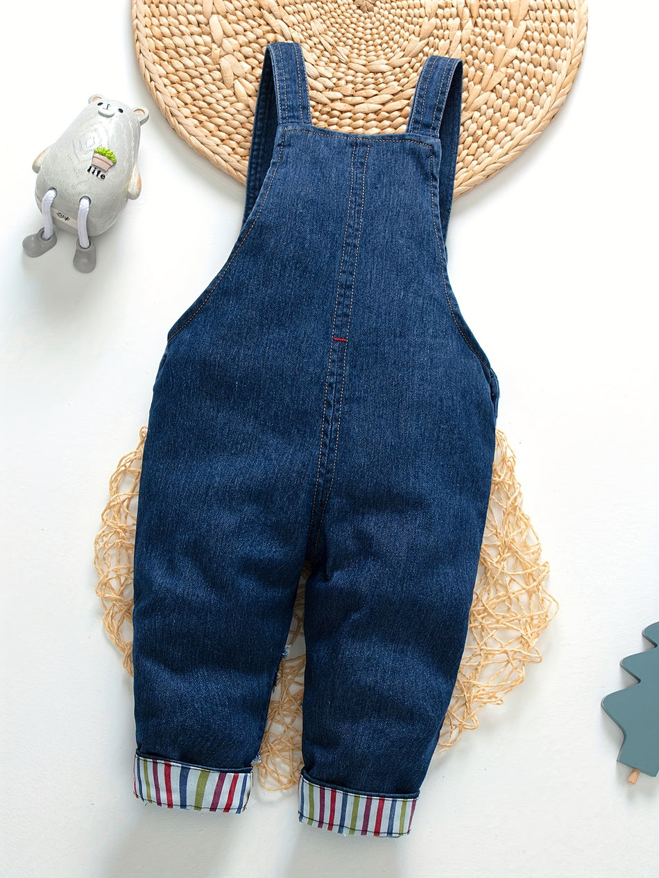 Karikatür Bear Patchwork Denim Askı Pantolonu - Sevimli Toddler Bahar/Sonbahar Genel - Kıbrıs