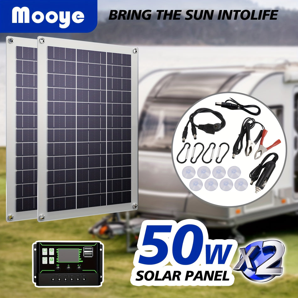 Mooye Portable Solar Panel Kit 2x50W with 60A Controller for Outdoor Adventures