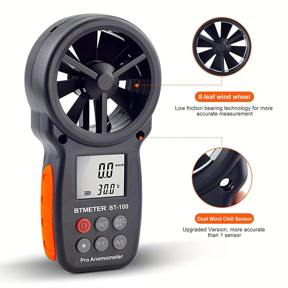 BTMETER BT-100 ANEMOMOMICATION DU DIGITAL DU DIGITAL POUR LA MÉDEMENT DE LA VITESSE ET DE LA TEMPÉRATURE