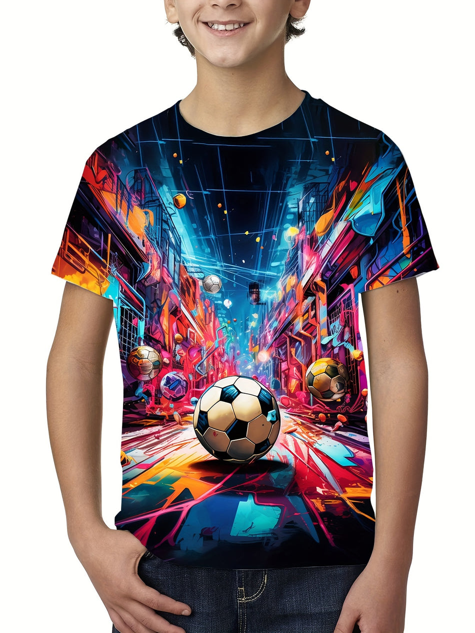 3D Print Boy's Soccer Graffiti T-shirt - Summer Outdoor Comfort - Cyprus