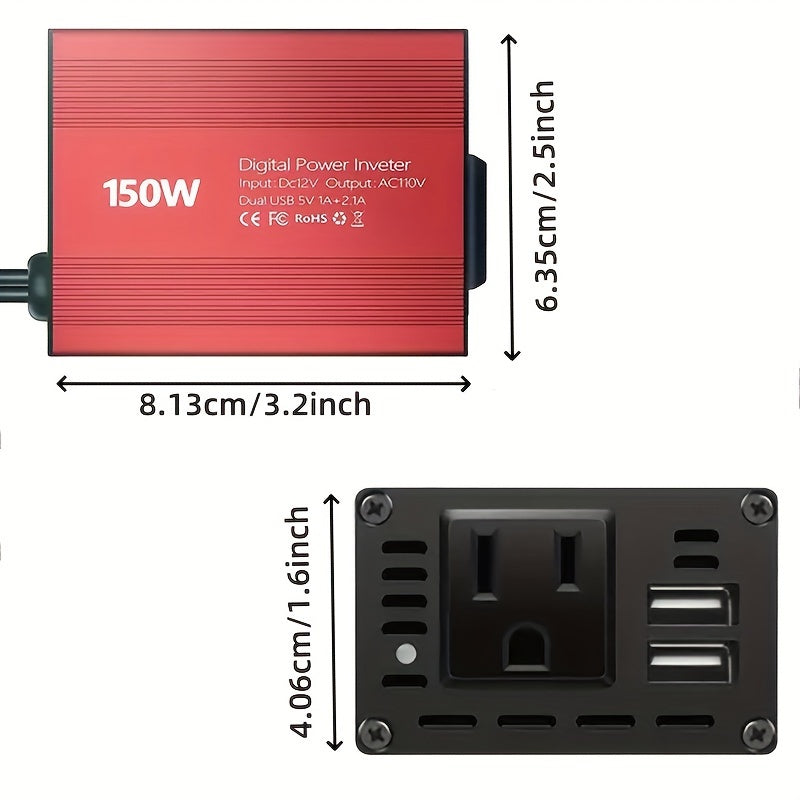 Car Power Inverter DC 12V to AC 110V Charger Adapter with Dual USB Ports - Cyprus