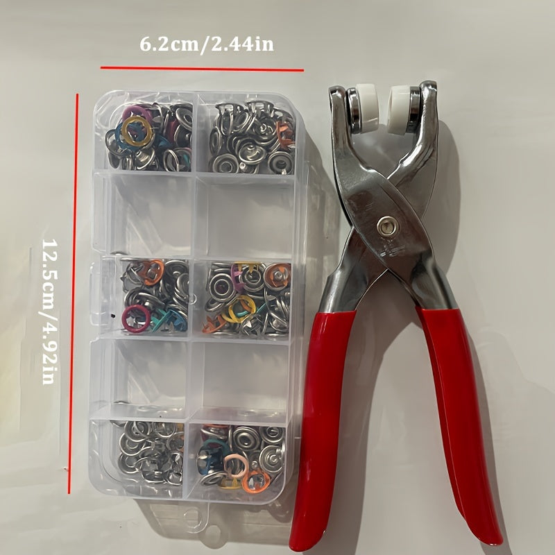 52-Piece Brief Buttons Storage Box & Plier Set - Snap Fasteners Kit, Various Colors, Metal Hollow Five Claw Buckle Set - Cyprus