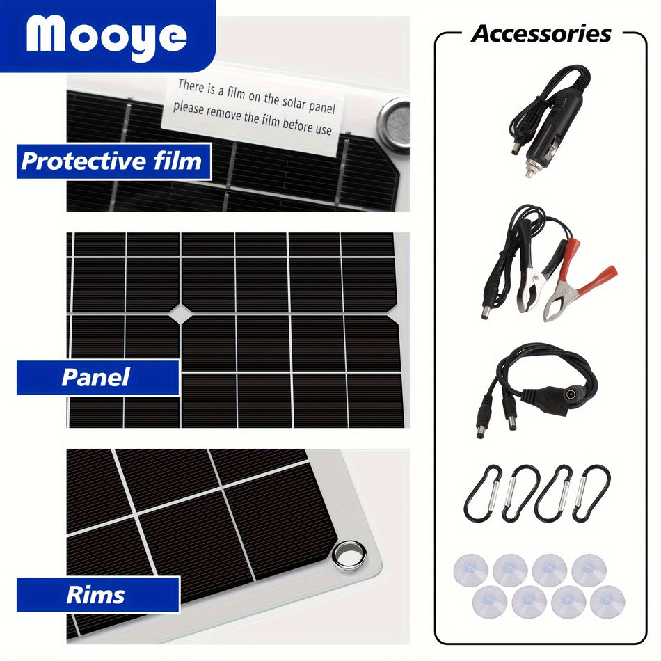 Mooye Portable Solar Panel Kit 2x50W with 60A Controller for Outdoor Adventures