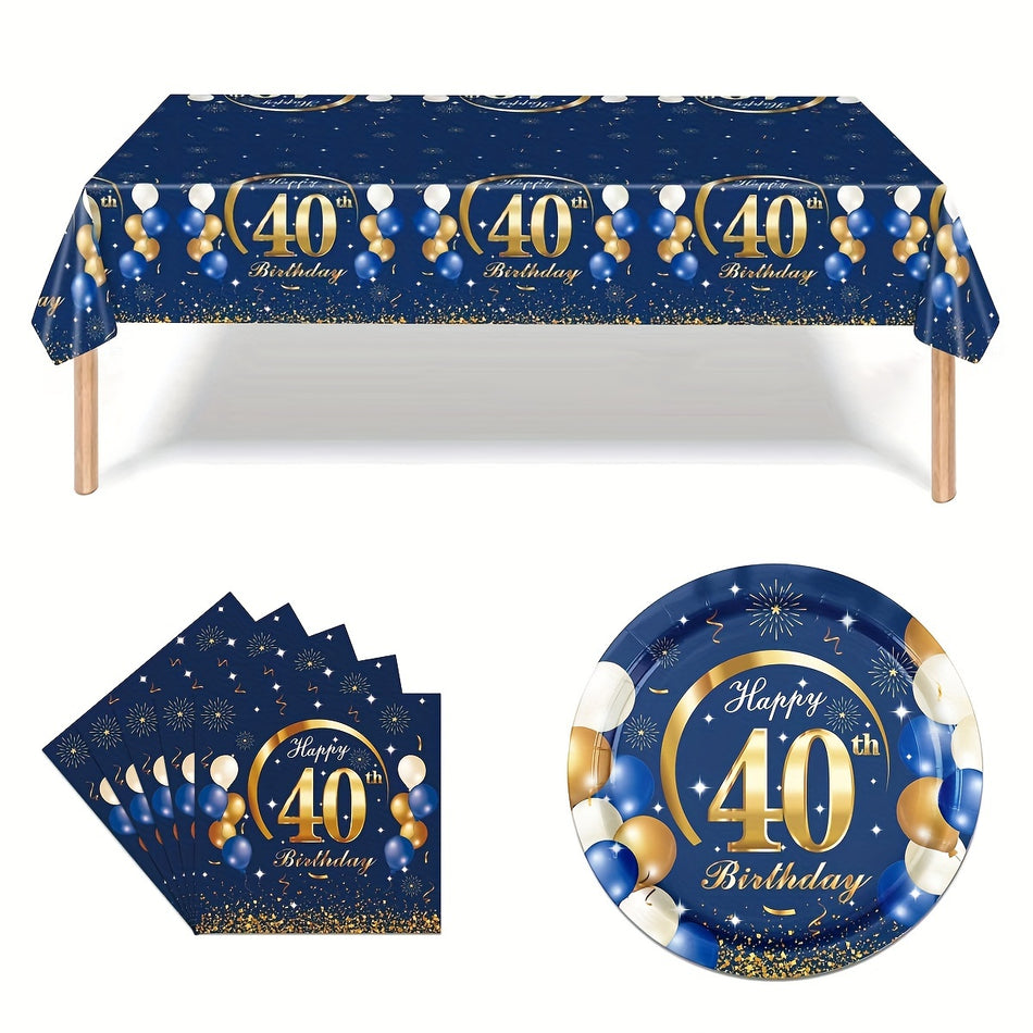"Sophisticated Soiree" 40th Birthday Party Supplies Set - Navy Blue & Gold Theme - Cyprus