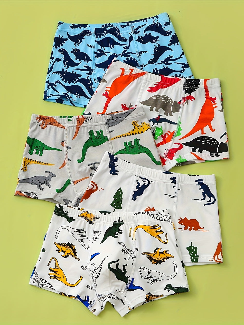 5pcs Toddler Boys Underwear Soft Breathable Cartoon Random Dinosaur Pattern Comfy Boxers Briefs