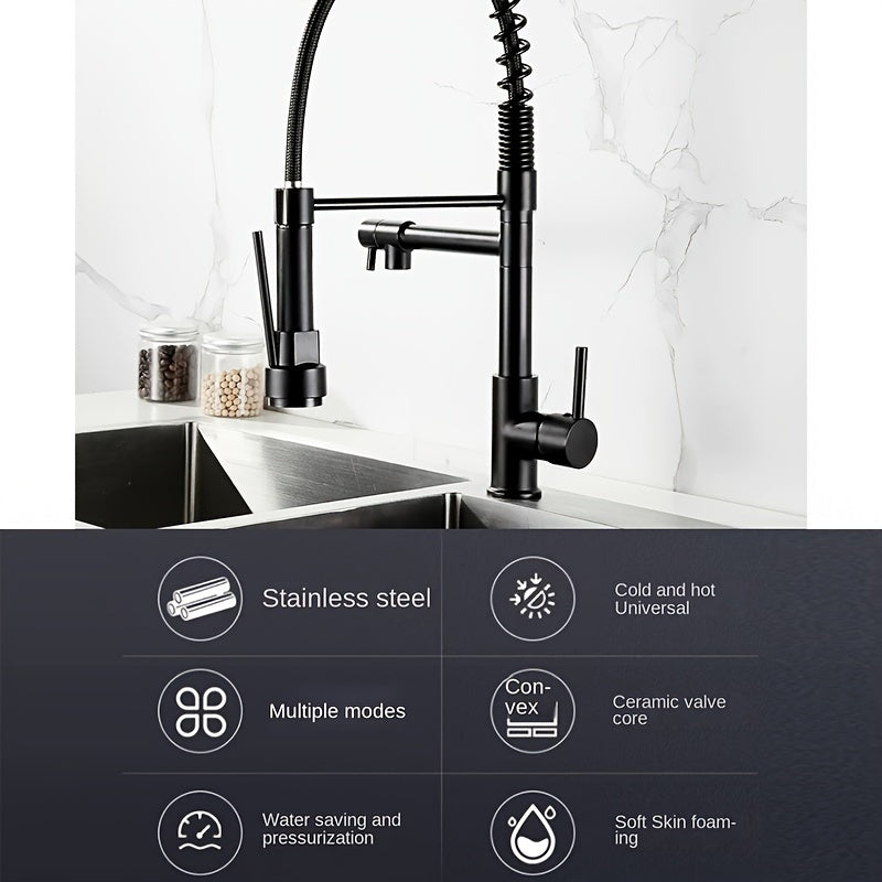 Sleek Black Kitchen Faucet with Telescopic Lifting - Cyprus