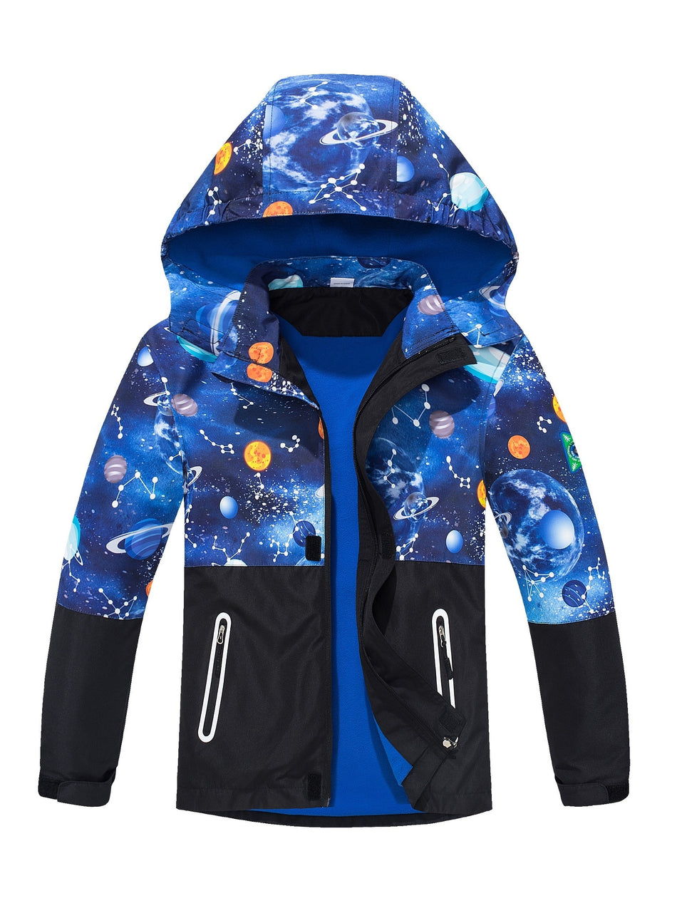 Мальчики Starsky Splicing Rain Jacket для детей Водонепроницаемое пальто со съемным капюшоном легкий флис с капюшоном с капюшоном