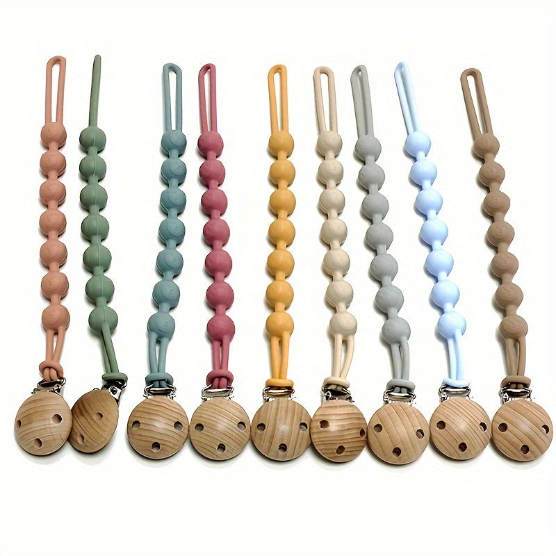 1pc Silicone Baby Pacifier Chain, Silicone Soothing Pacifier Holder, Beech Wood Anti-fall Chain