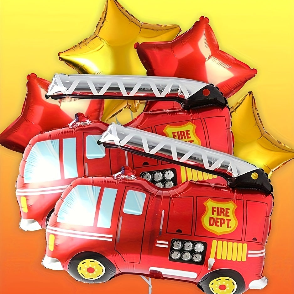 🔵 18pcs Fire Truck Firefighter Foil Balloon Set - Perfect for Firefighter Theme Parties and Celebrations - Cyprus