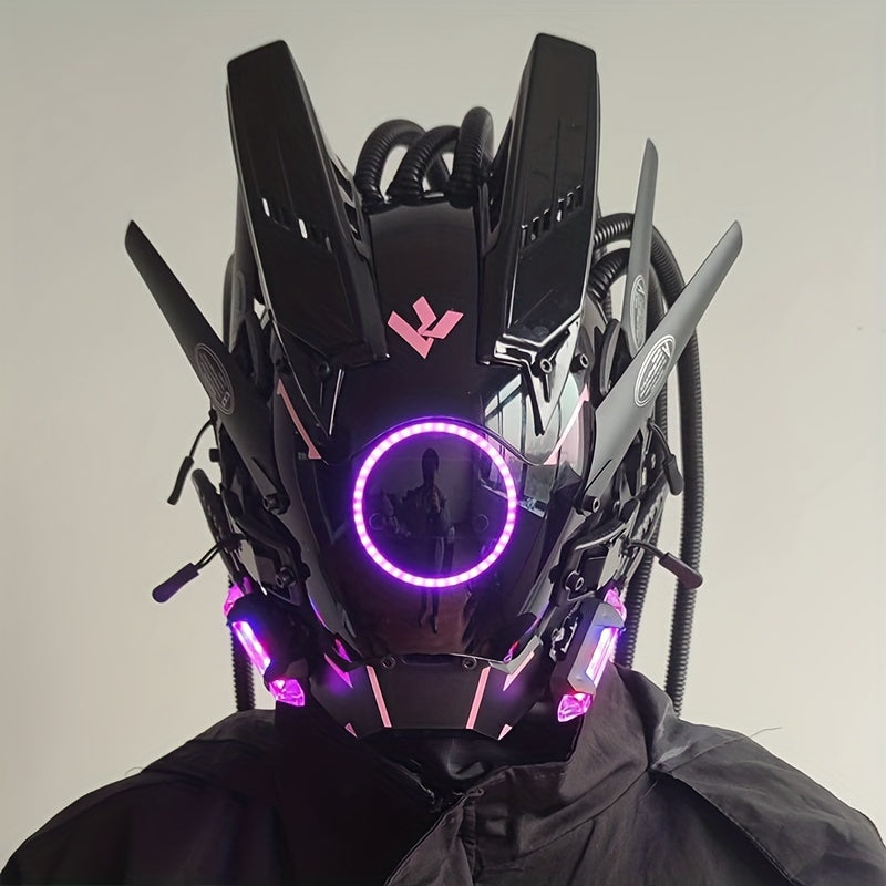 Futuristische LED -Punkmaske mit tubularem Geflecht für Musikfestivals und Cosplay