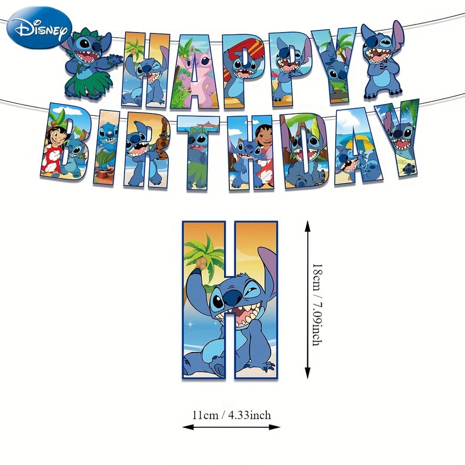 34 adet Stitch Hawaii tarzı parti seti: Balonlar, Banner, Kek Topper, Cupcake Süslemeleri - Kıbrıs