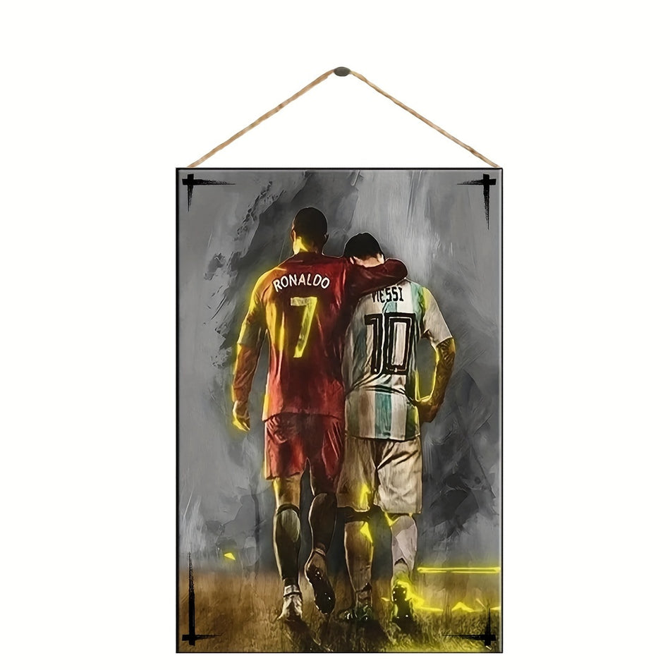 Messi & Ronaldo Wooden Wall Plaque - Perfect For Living Room - Cyprus