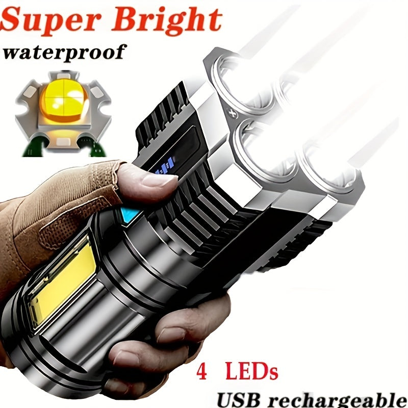 Powerful 4 LED Flashlight With COB Side Light, USB Rechargeable Torch - Cyprus