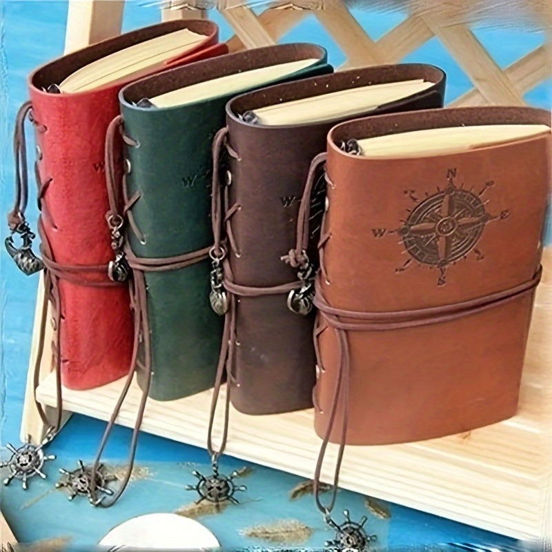 Vintage Pirate-Themed Leather Journal with Nautical Compass Design and Matte Finish