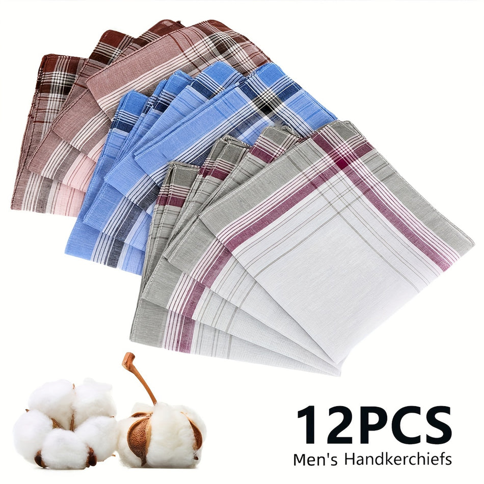 Men's Cotton Thin Handkerchiefs, Stripe Plaid Pattern, 12pcs - Cyprus