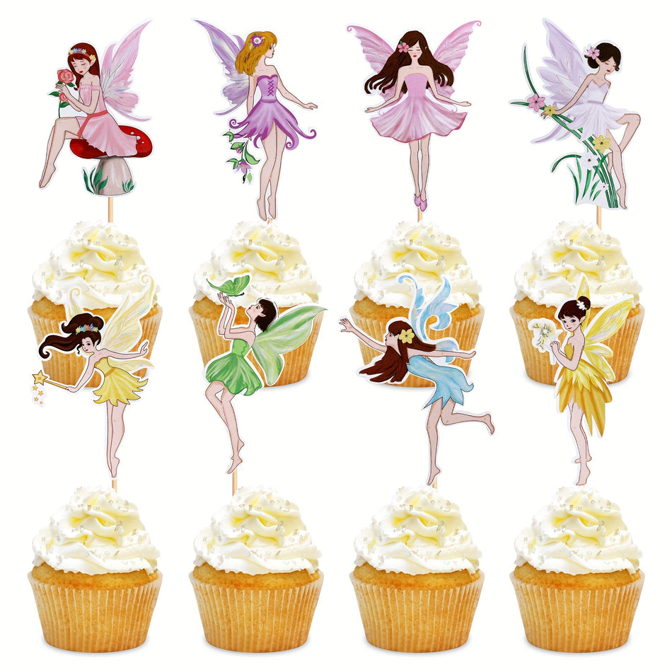 🔵 32pcs Flower Fairy Cupcake Toppers για Elves Theme Baby Shower - Κύπρο
