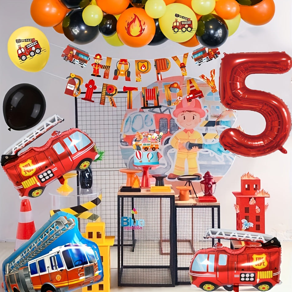 🔵 Firefighter Themed Balloon Set for Fire Truck Birthday Party - Ages 14+ - Cyprus