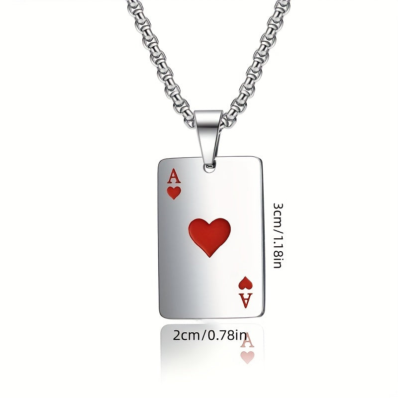 Heart Poker Card Pendant Chain Necklace - Men's Jewelry - Cyprus