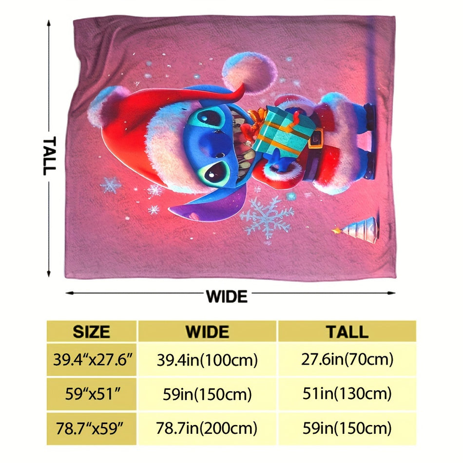 بطانية عيد الميلاد على طراز الرسوم المتحركة Stitch - تنظيف جاف فقط، قماش محبوك - قبرص