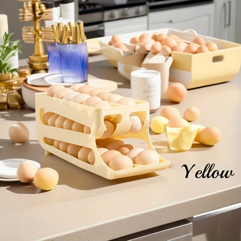 Automatic Rolling Double Row Egg Storage Box for Kitchen Organisation