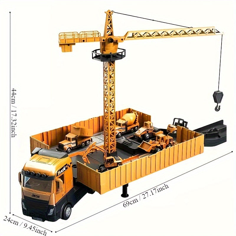 Alloy Container Engineering Vehicle Set Toy with Ejectable Large Crane - Cyprus