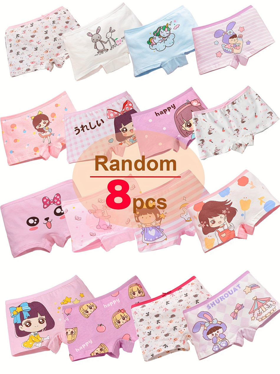 8 Pcs Girls Cute Cartoon Printed Briefs Set - Cyprus