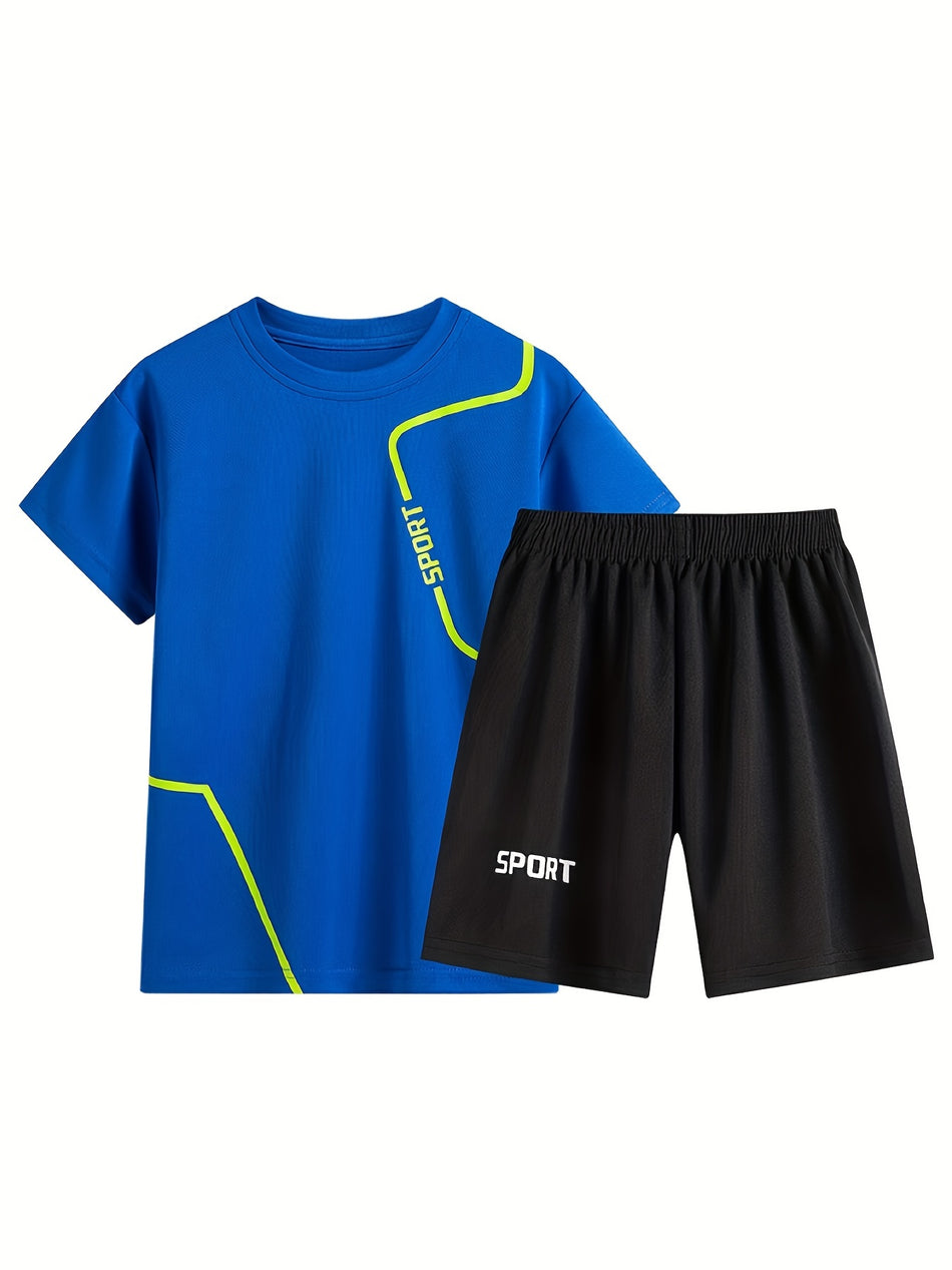 Boys Sports Suit Short Sleeves Round Neck Tops & Bottoms Comfortable Breathable Casual For Summer Kids Clothes